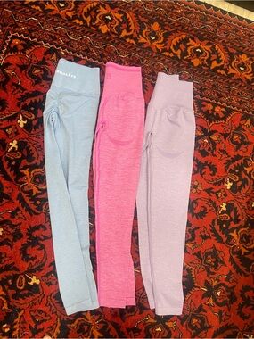 BuffBunny Seamless Leggings Trio - Light Blue, Hot Pink, Lavender